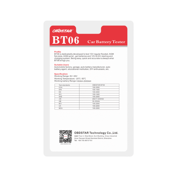 Тестер за акумулатори OBDSTAR BT06